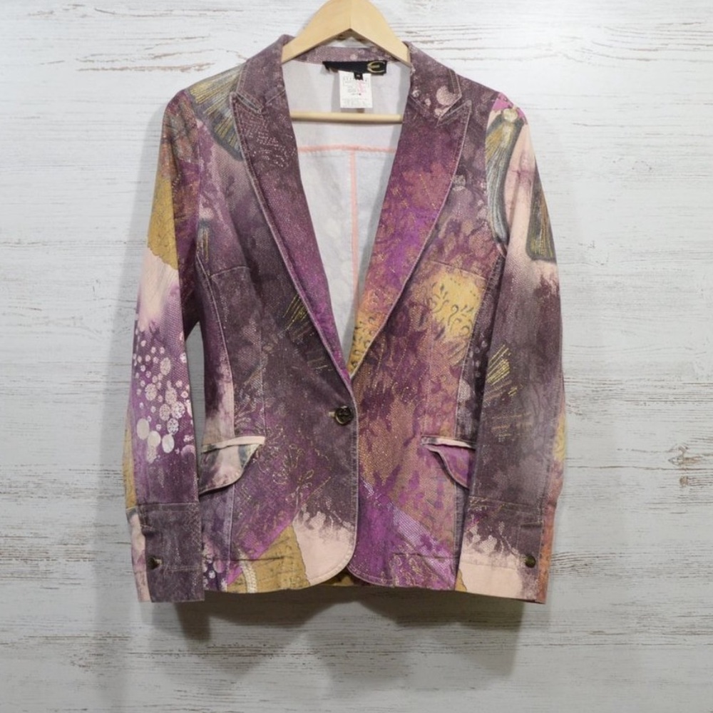 Just Cavalli patchwork art purple golden glittery floral blazer jacket archive